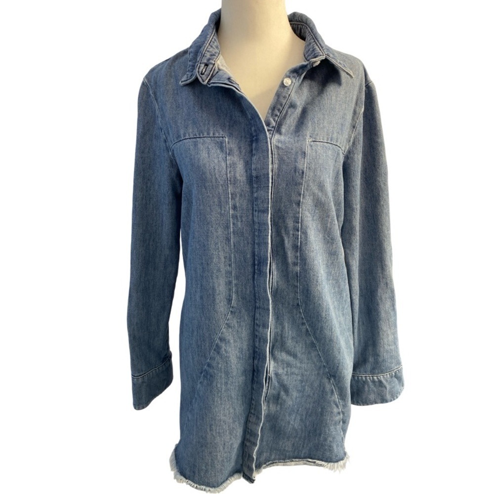 RtA Long Sleeve Button-Up Top Genevieve Industrial Shirt Dress In Denim Sz M
